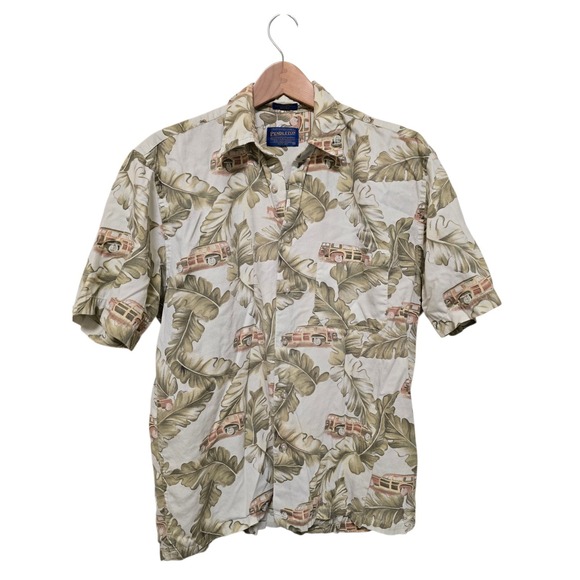 Pendleton Other - Pendleton Hawaiian Camp Shirt Woodie Wagon Banana Leaf Cotton Mens Size Medium